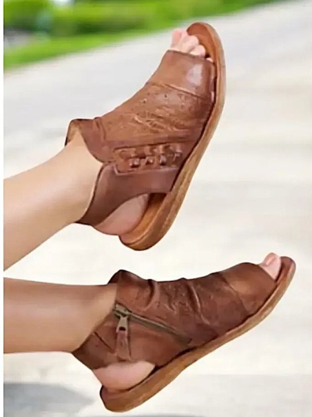 MIZ MOOZ Leather Flaire Flat Sandals Brandy